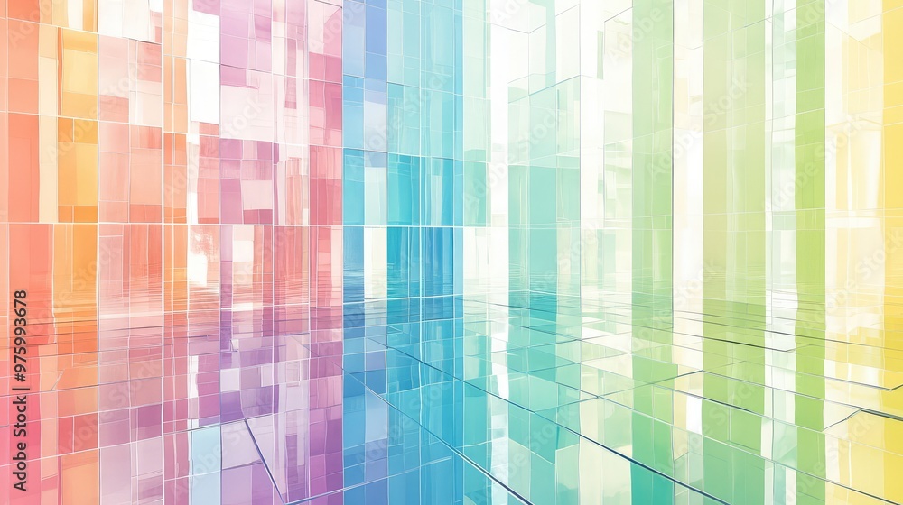 Poster a matrix of shifting tiles reflecting a spectrum of soft pastel colors.