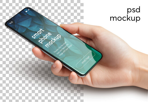 Smartphone in hand isolated image on transparent background  &ndash; generative ai