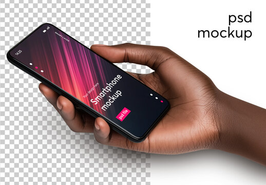 Smartphone in hand isolated image on transparent background  &ndash; generative ai