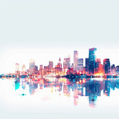 cityscape skyline buildings skyscrapers urban reflection modern architecture metropolis illuminated colorful futuristic horizon city lights night scene downtown 