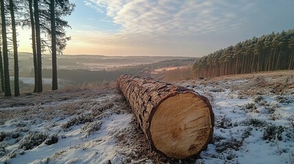 17. A time-lapse effect of a tree being felled, showing the slow descent of the tree with the forest in the background, emphasizing the careful forestry management