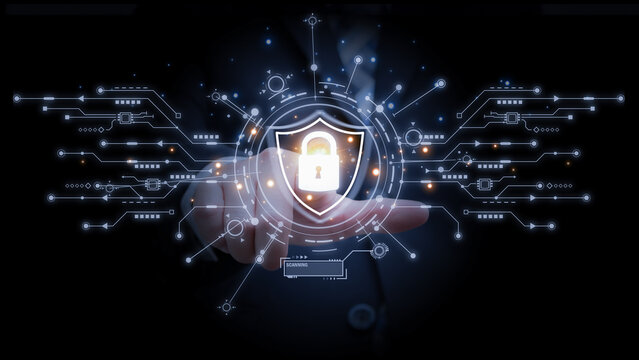 Cybersecurity Solutions for Protecting Personal Data: Lock Icons, Internet Network Security, and Businessman Ensuring Data Privacy for Modern Enterprises