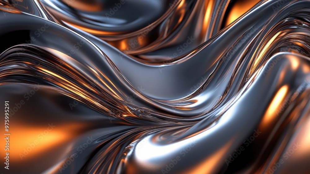 Poster abstract liquid metal flowing and coiling into mesmerizing dynamic curves.