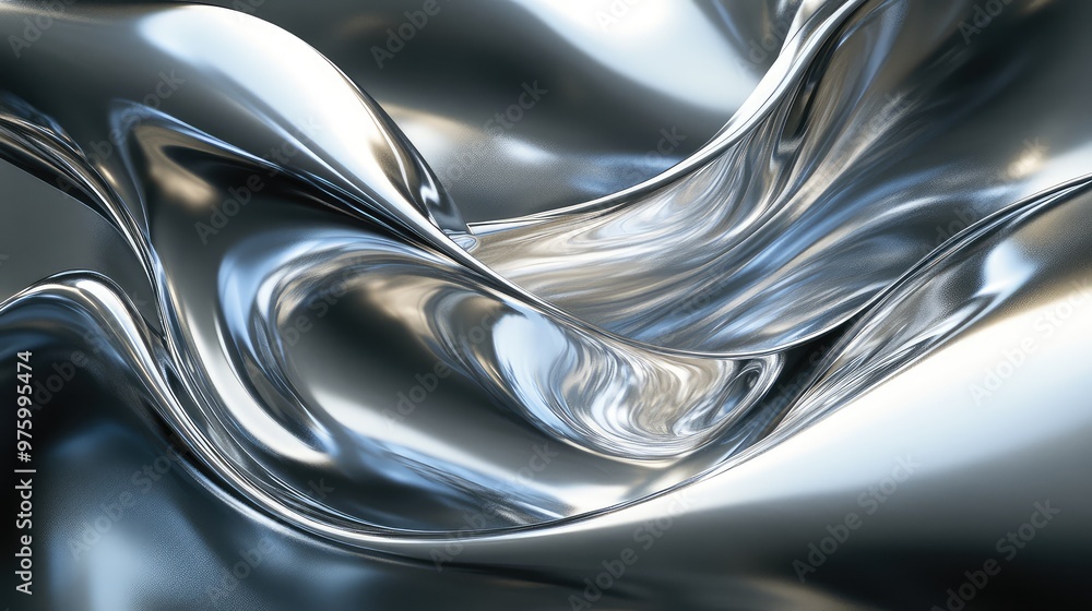Poster abstract liquid metal flowing and coiling into mesmerizing dynamic curves.