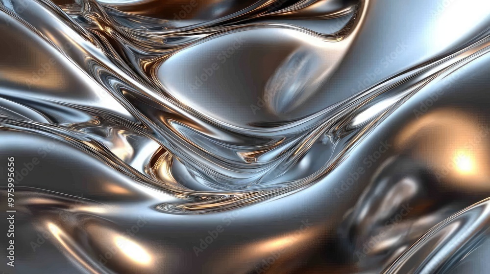 Poster abstract liquid metal flowing and coiling into mesmerizing dynamic curves.