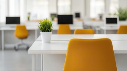 A bright, open office with modular workstations, each with organized stationery and office supplies for productivity modular office, workspace design, productivity tools