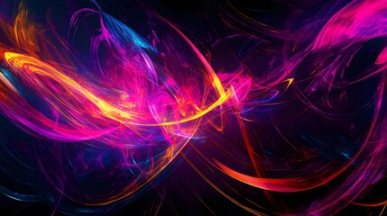 Obraz premium Vibrant neon abstract shapes layered over a dark background for a futuristic, high-energy look.