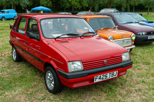 rochford, Essex, UK - 30th June 2024: A vintage red Rover mini metro at the lawns classic car event held at the lawns, Rochford, Essex.