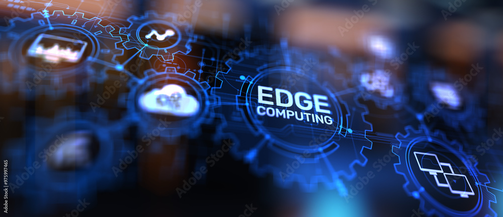 Aufkleber edge computing modern it technology on virtual screen concept.