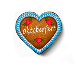 Oktoberfest Lebkuchenherz mit Blauem Rand isoliert auf weissem Hintergrund