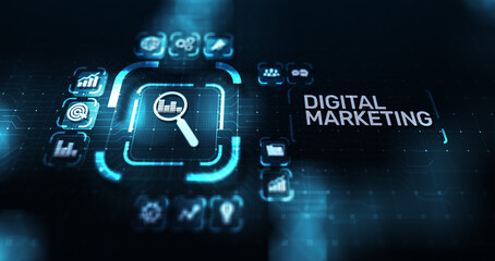 Digital marketing, Online advertising, SEO, SEM, SMM. Business and internet concept.