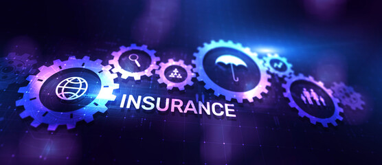 Insurance, health family car money travel Insurtech concept on virtual screen.