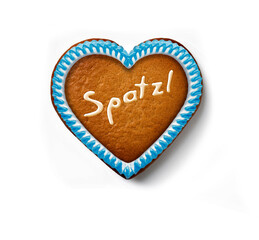 Oktoberfest Lebkuchenherz mit Blauem Rand isoliert auf weissem Hintergrund