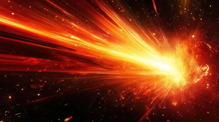 Dynamic red and orange streaks of light cutting through a dark, deep space-like background.