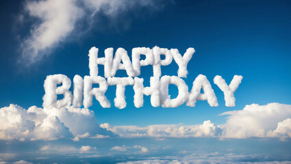 Fototapeta premium happy birthday word made of clouds in blue sky background
