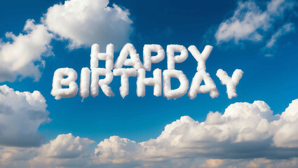 Fototapeta premium happy birthday word made of clouds in blue sky background
