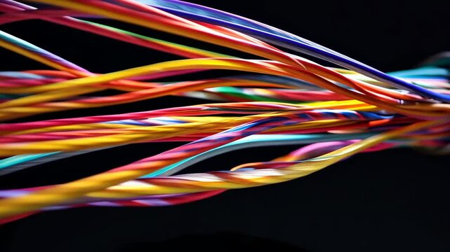 Vibrant colored wires intertwined and arranged for display in a creative light setup