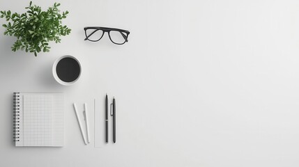 A clean and minimal desk setup in an office, with all essential stationery supplies neatly placed for productive work desk setup, stationery, productivity
