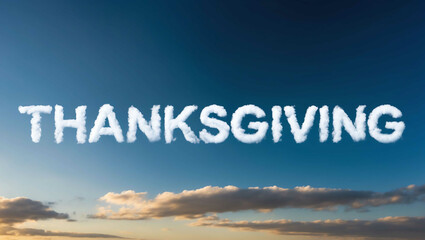 thanksgiving word made of clouds in blue sky background