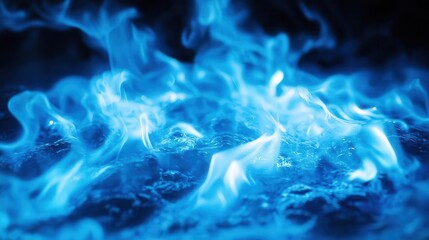 ethereal blue flames dance in perfect isolation defying gravity intense heat ripples the air around the mesmerizing inferno casting an otherworldly glow that hints at supernatural origins