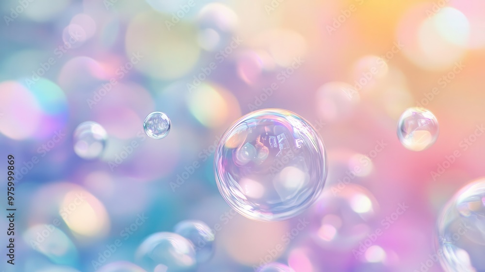 Poster ethereal bokeh circles in pastel rainbow hues soft focus overlapping transparent orbs creating a dre