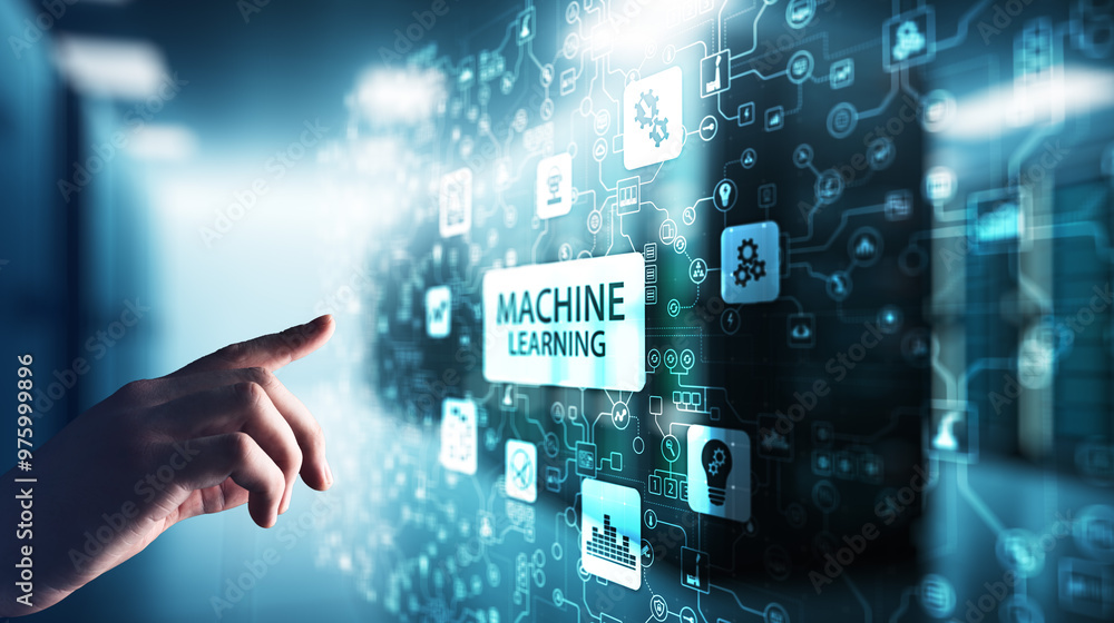 Poster machine deep learning algorithms, artificial intelligence, ai, automation and modern technology in b