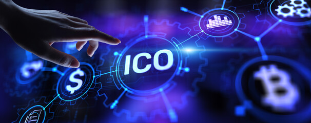 ICO - Initial coin offering, Fintech, Financial and cryptocurrency trading concept on virtual screen. Business and technology.