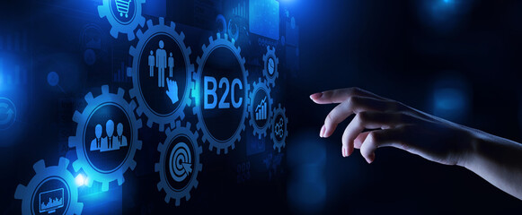 B2C business-to-customer marketing strategy cooperation communication finance concept.