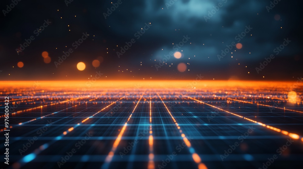 Poster visualize a glowing grid with atmospheric effects, perfect for showcasing technology, ai, and data a