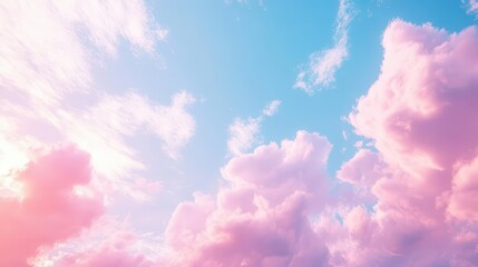 Fototapeta premium ethereal cotton candy sky with fluffy pink clouds dreamy pastel atmosphere soft light diffusion serene backdrop