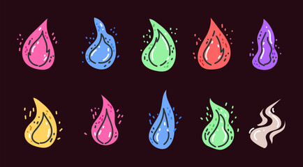 Colorful flame magic light gas isolated set. Vector flat graphic design illustration