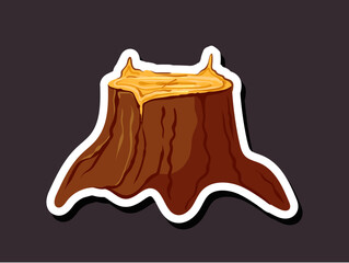 Cut raw wood trunks stickers and planks of pine oak tree on isolated white background set. Vector doodle hand drawn graphic design illustration