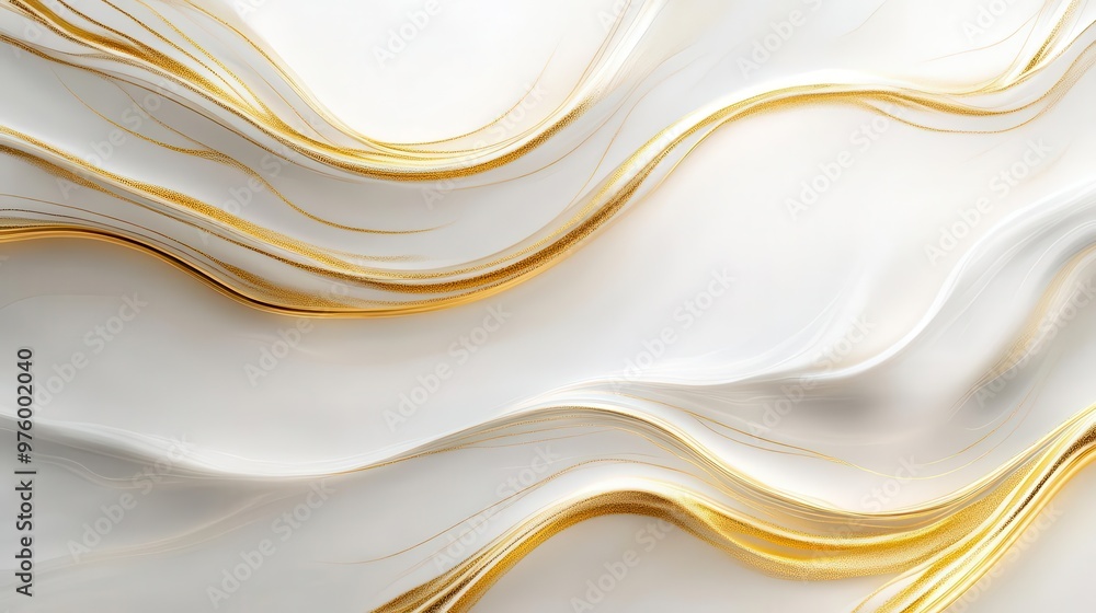 Poster ethereal golden wave undulating against pristine white shimmering with metallic luster delicate tend