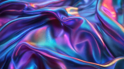 Obraz premium ethereal holographic fabric rippling with iridescent colors creating a mesmerizing interplay of light and texture reminiscent of alien landscapes or futuristic fashion