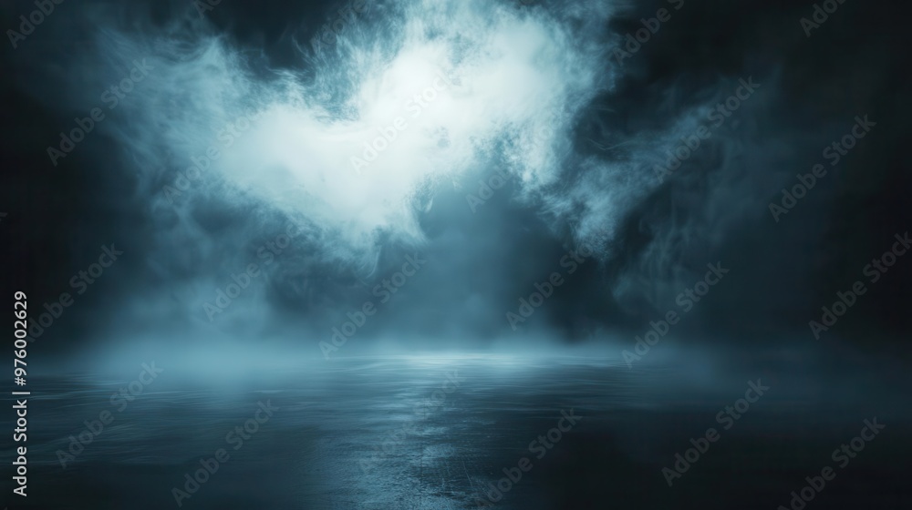 Poster ethereal mist swirling on dark floor interplay of light and shadow creating ghostly forms mystical a