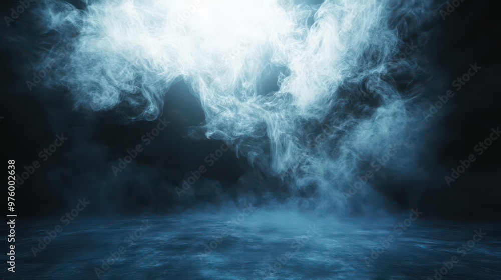 Poster ethereal mist swirling on dark floor interplay of light and shadow creating ghostly forms mystical a