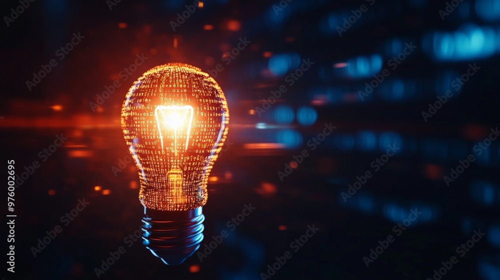 Poster glowing light bulb on dark background with bokeh lights. creative and innovative idea concept. perfe