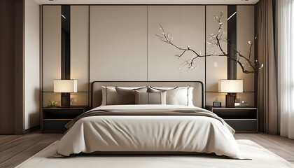 Modern and Simple Chinese Style Bedroom Design with Elegance and Comfort.