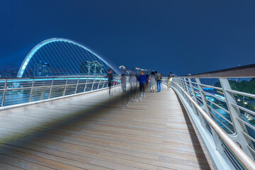 Night lighting of city bridges on the Pearl River in Guangzhou