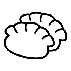Hand drawn dumplings doodle line icon. Potstickers, Chinese food, dim sum. Black and white drawing, vector clip art illustration.