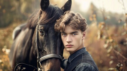 A man is standing next to a horse