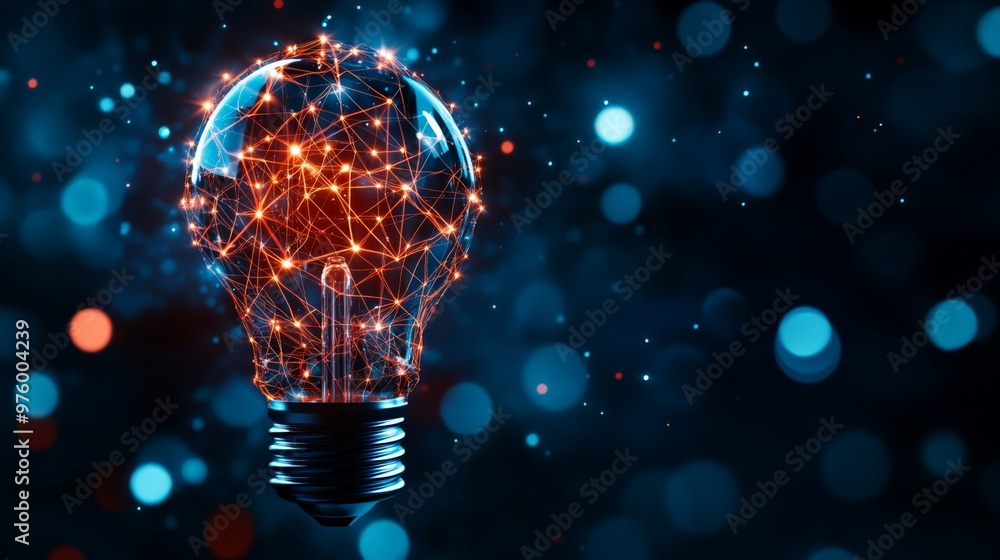 Poster creative concept light bulb representing innovation, technology, and artificial intelligence with a 
