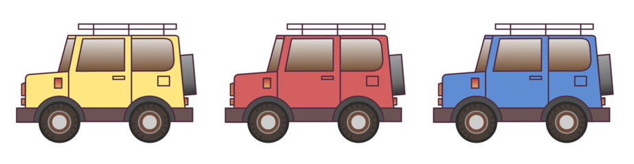Colorful Off-Road SUV Vector Illustrations Set, SVG or PNG