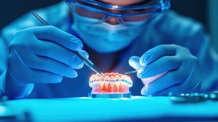 Dentist Working on Dental Implant Model