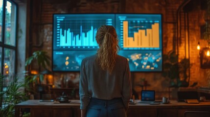Business people reviewing data on projection screen in office meeting