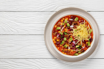 taco soup with kidney bean, corn, ground beef