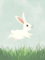 Cute Leaping Bunny in a Green Field with Soft Background,