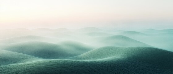 Rolling pastel hills fading into the distance, soft textures and ethereal light, creating a tranquil and dreamlike landscape, perfect for a soothing 3D visual experience