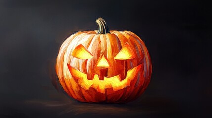 Obraz premium Glowing Jack-o'-Lantern with Intriguing Smile - Halloween Pumpkin Illustration.