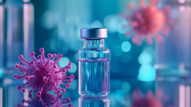 Vaccine Innovation in Biotechnology, a close-up view of a vial containing a new virus vaccine, symbolizing advancements and hope in medical science, emphasizing research and development.
